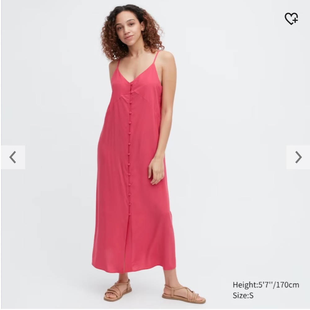 Uniqlo boho pink button down camisole flare maxi dress NWT